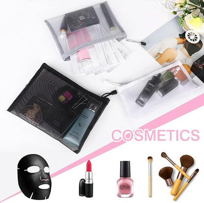 12 Pieces Zipper Nylon Mesh Pouch, Mesh Cosmetic Bags Makeup Bags Pencil Case, Multipurpose Travel Bags for Cosmetic School Office Supplies and Travel Accessories (Black,White,Grey, A5+B6)