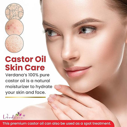 Verdana Organic Castor Oil – 16 Fl Oz Size – Cold Pressed, Unrefined, Hexane-Free – USDA Organic – Natural Moisturizer for Hair Growth, Eyelashes, Skin, Scalp & Castor Oil Packs