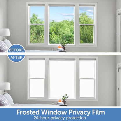 HIDBEA Frosted Window Privacy Film - Non Adhesive Static Cling Glass Stickers Sun UV Blocking Heat Control Door Covering Decals for Home Office, Frosted White, 17.3 x 98.4 Inch