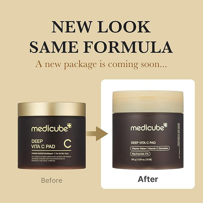 Medicube Deep Vita C Facial Toner Pads for Uneven Skin Tone, 500,000PPM of Vitamin Water & 3 Types of Vitamin, Hydrating & Resurfacing (70 sheets)