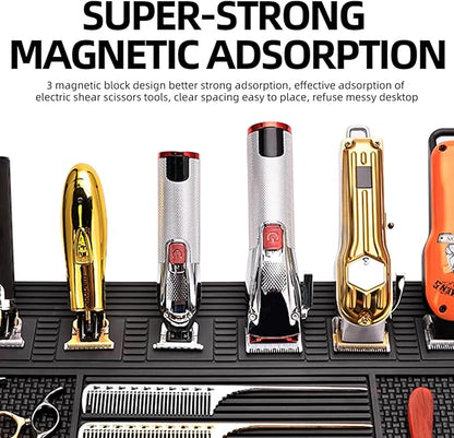 Magnetic Mat 19x12.5 Inch 6 Slots Barber Tray Hairdressing Electric Clippers Storage Mat Salon Table Tools Nonslip Cushion Heat Resistant Pad for Clippers Scissors Combs for Barbershop Salon, Home