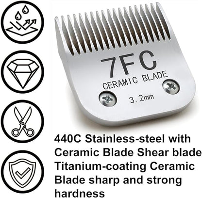 Docal 7FC Silver Detachable Clipper Ceramic Blades, Dog Grooming Clipper Replacement Blades Compatible with Dog Clippers, KM Series Clippers, Most A5, Size-7FC, 1/8-Inch Cut Length (3.2mm)