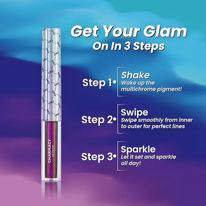 CHARMACY Chameleon Liquid Eyeliner, Intense Color Shifting, Waterproof Eye liner Gold Glitter Eyeliner, High Pigmented, Smudge Proof Formula,Ultra-Fine Tip,PALE YELLOW GOLD 907