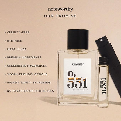 Noteworthy n,551 Amber Sunset Eau De Parfum – Lily of the Valley, Amber, Sandalwood | Sophisticated, Warm Fragrance for Any Occasion | Long-lasting Unisex Perfume for Women & Men (100ml)