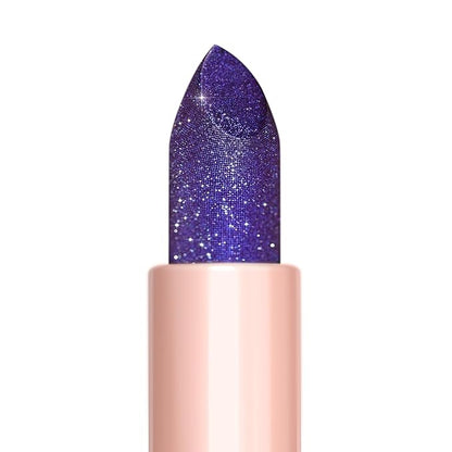Oulac Blue Purple Glitter Lipstick, Infinity High Shine Finish, Hydrating Lip Color Infused with Damask Rose Oil for All-Day Comfort, Gluten-Free Vegan Beauty, D01 Sapphire