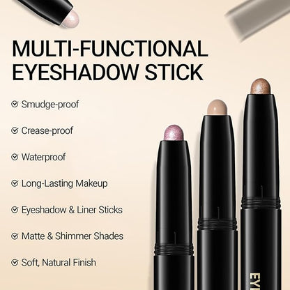 Erinde Waterproof Eyeshadow Stick, Cream Eye Shadow Stick, Long-Lasting, Crease-Proof, Cream to Powder Buildable & Blendable Eye Shadow Pencils Crayon, Vegan & Cruelty-Free, 12 Light Taupe