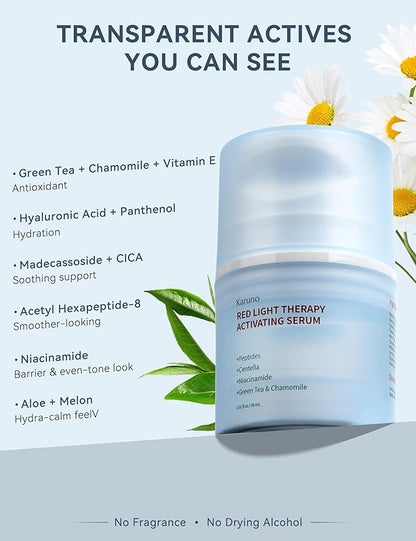 Red Light Therapy Serum for Face – Activation & Hydration Booster for LED Mask, Microcurrent & Facial Devices – Hyaluronic Acid, Green Tea, Niacinamide, Centella & Aloe – 1.01 fl.oz * 2