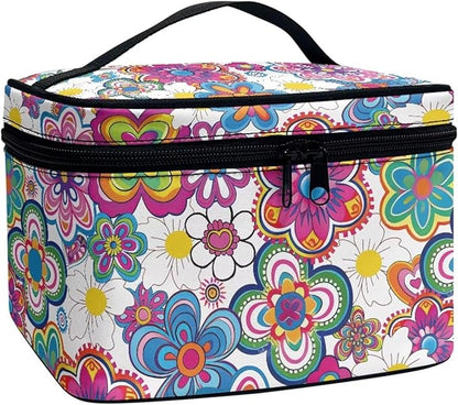 JoyLamoria Boho Flower Makeup Bag Large Capacity Tote Pouch Cosmetic Bag Accessories