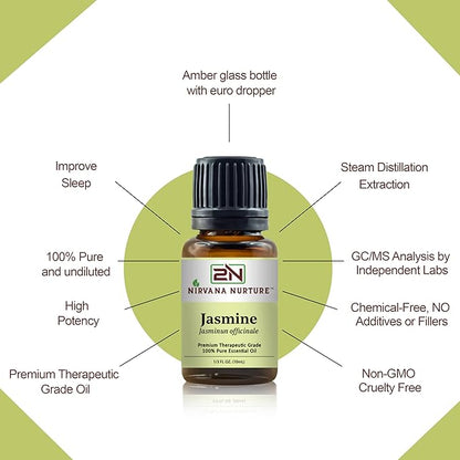 Jasmine Essential Oil 100% Pure Premium Therapeutic Grade, Undiluted - Aromatherapy Diffuser for Calm and Relaxation, Skin Care, Hair Care