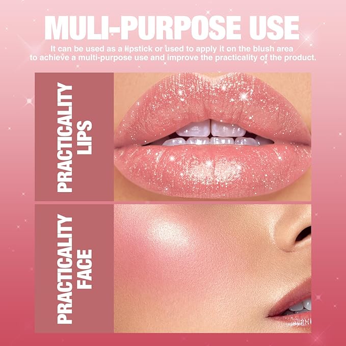 Jolilab Sparkling Lip Gloss Long Lasting Waterproof Moisturizer Lip Balm Glitter Shimmer Metallic, Diamond Shiny Bold Glow Goth Lipstick for Women Girls, Non-sticky (1, 05#)