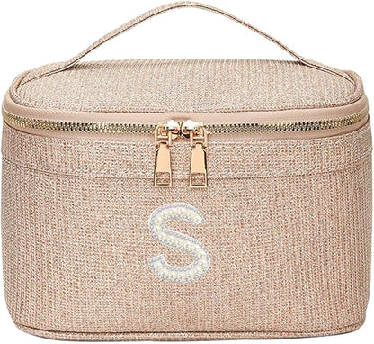 EURYNOME Makeup Bag with Custom Letter S, Water-Resistant Travel Organizer Pouch, (8.3x5.1x5.1 Inch) Cosmetic Case for Women