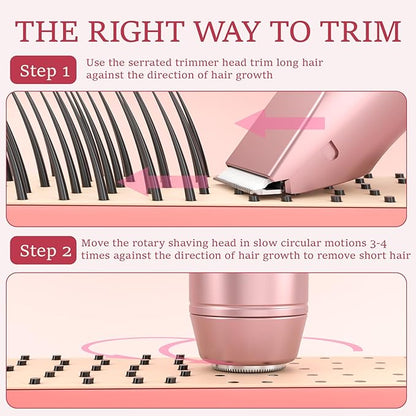 2 in 1 Bikini Trimmer for Women: Electric Razor & Shaver [IPX7 Waterproof] with Dual Heads for Body Pubic Hair - Rechargeable Lady Facial Trimmer for Underarm Leg Arm Face