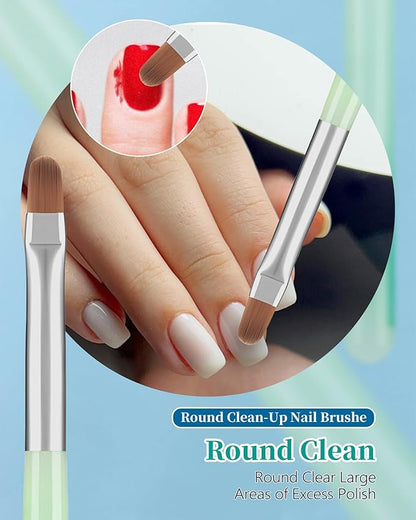 3PCS Nail Polish Clean Up Brush, Round&flat&Angled Acetone Resistant Nail Brush for OPI Nail Polish Remover, Fingernail Cleaning Brushes at Home Nail Art and Designs(Emerald Green)