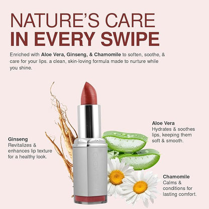 Palladio Herbal Lipstick, Rich Pigmented and Creamy, Infused with Aloe Vera, Chamomile & Ginseng, Prevents Lips from Drying, Combats Fine Lines, Long Lasting Lipstick, Amethyst