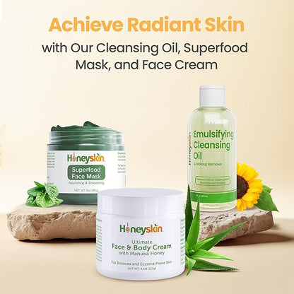Honey Cleansing Balm Makeup Remover - Face and Eye Makeup Remover for Sensitive Skin Face Wash - Hydrating Facial Cleanser and Gentle to Face Makeup Melting Balm (4oz)