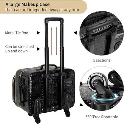 OCHEAL Rolling Makeup Train Case,with 7 Pcs Clear Makeup Bags, 18" Carry On Travel Cosmetic Organizer Suitcase,Extra Large Storage Trolley Makeup Case On Wheels for Hairstylist Cosmetology Artist