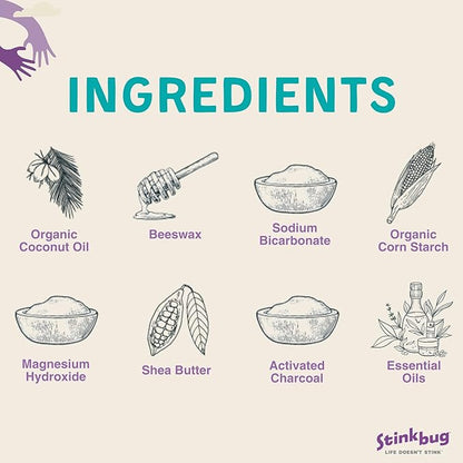 Stinkbug Naturals Organic Aluminum Free Travel Size Deodorant Stick with Amber Sage, Coconut Oil and Activated Charcoal, 0.75 Ounce Pack of 9