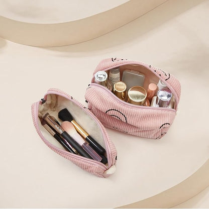 Makeup bag set small Cosmetic bag for women purse Corduroy Organizer with interior Pockets,cute Pencil zipper Pouch travel Toiletry Bag with handle(Tulip Yellow)