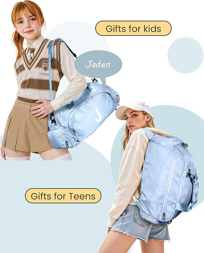 Teenager Girl Gift Ideas, Initial Gym Bags with Shoe Compartment, Dance Bag for Girls, Monogram Kid Overnight Bags, Travel Duffle Tote-Festival Gift for Daughter Granddaughter (Letter L)