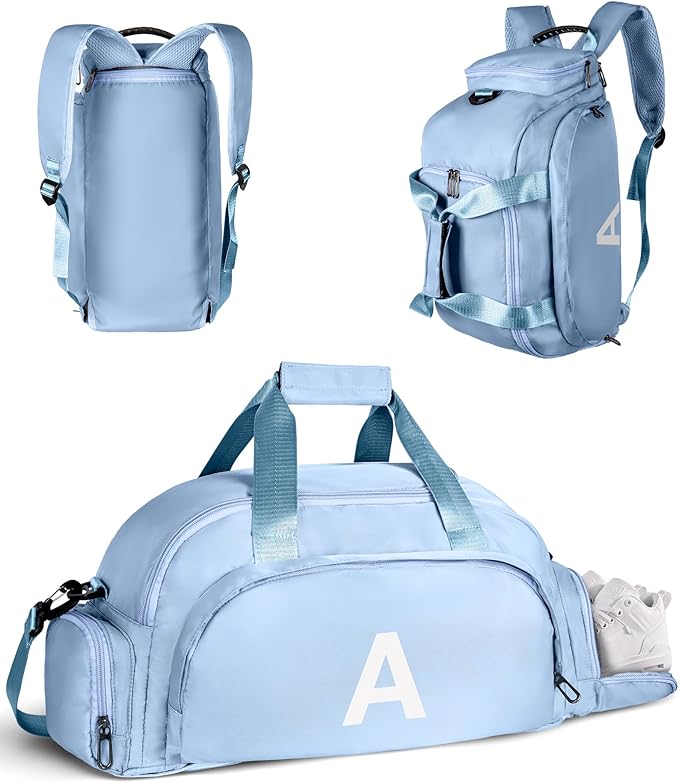 Birthday Gifts for Granddaughter, Initial Gym Bags with Shoe Compartment, Dance Bag for Girls, Monogram Kid Overnight Bags, Carry on Travel Duffel-Perfect for Sport Gymnastics (Letter A)