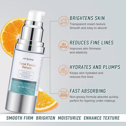 Vitamin C Serum for face with Hyaluronic Acid & Peptides - Anti Aging Face Serum for Women & Men, Dark Spot Corrector for Brightening, Hydrating Treatment to Reduce Wrinkles & Fine Lines, (Pack of 2)