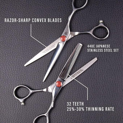 Katana Classic Left Handed Professional 6.5" Lefty Hair Shear Set by Tokko Shears, 440C Japanese Steel Left Hand Haircut Regular & Thinning Scissors for Barbers and Salon Professionals