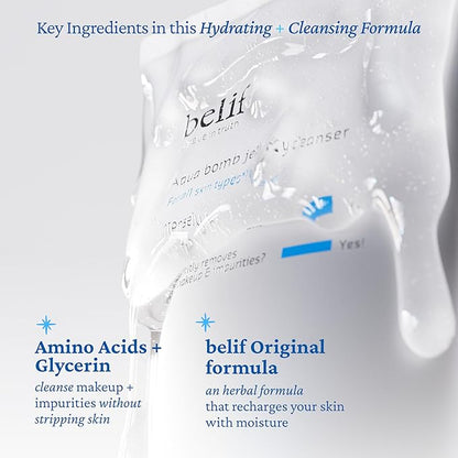 belif Jelly Hydrating Deep Cleanser – Low pH Mild & Gentle Gel-to-Foam Face Wash for Daily Deep Pore Cleansing, Hydrating and Refreshing for All Skin Types, Korean Skincare, 5.41 fl.oz