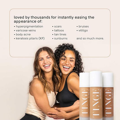 Tinge Tint Body Makeup, Water and Transfer Resistant Up to 48 Hours, Buildable Medium Coverage Body Foundation or Bronzer with Amino Acids, Tattoo Cover Up Makeup, 3.38 FL Oz - Medium Warm