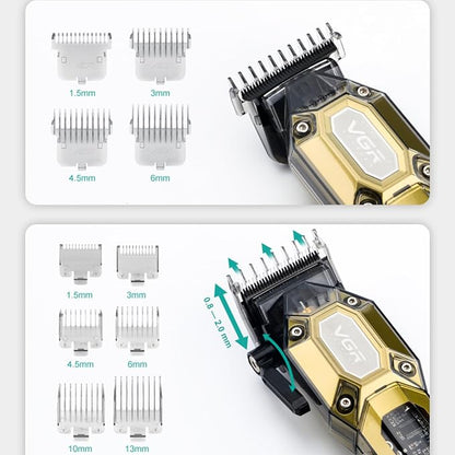 VGR Professional Hair Clippers for Men, Cordless Barber Clippers and Trimmers Set, Mens Hair Cutting Kit with 10 Guide Combs, USB Rechargeable Haircut Machine for Family, LED Display, Black