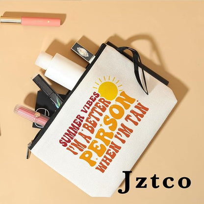 Jztco Summer Cosmetic Bag Beach Accessories Sunshine Inspirational Gifts for Beach Lovers Women Girls Coworker Grandma Sisters Mom Mothers Day Graduation Birthday Friendship Gifts Vacation Makeup Bag