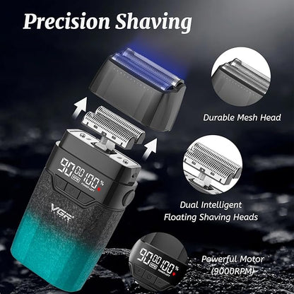 VGR 640S3 Professional 3 in 1 Hair Cutting Kit, 9000RPM Hair Clippers for Men Professional Hair Trimmer & Foil Shavers Set, Cordless Mens Barber Combo for Home, for Him(Green)