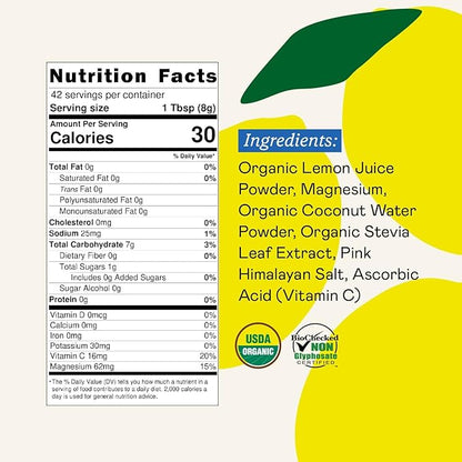GOODONYA Organic Hydration Electrolyte Drink Mix, Certified Organic Hydration Powder, Non-GMO, Biochecked Glyphosate Free, Low Sugar, Lemonade Flavor, No Artificial Flavors, 42 Servings