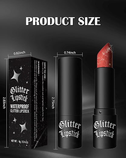 Diamond Glitter Matte Lipstick, Gothic Shiny Lip Gloss, Wine Red Sparkling High Pigment Longlasting Waterproof Smudgeproof Non-Stick Lipstick, Bold Shimmer Lip Blam for Women Lip Makeup-07