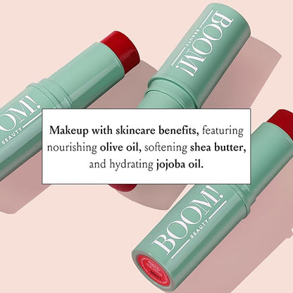 BOOM! by Cindy Joseph Boom Stick Parisian Red: 3-in-1 Cream Blush Stick for Eyes, Lips & Cheek, Long-Wearing Blendable & Building Color Vegan Lipstick Pen for All Skin