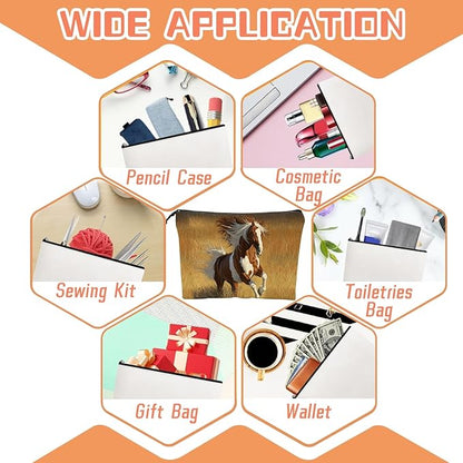 Cosmetic Bags Travel Makeup Toilet Case Waterproof Pouch for Women Girls 6.7X9.45inches - Horse Galloped on The Golden Grass
