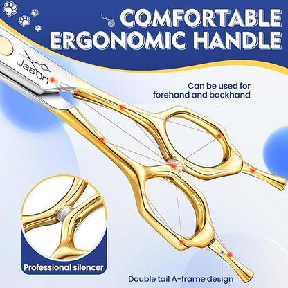 JASON 7.5 Inch Curved Chunker Scissors for Dog Grooming 19 Teeth Professional Downward Chunker Shears with Symmetric Handle Sharp Comfortable Christmas Gift