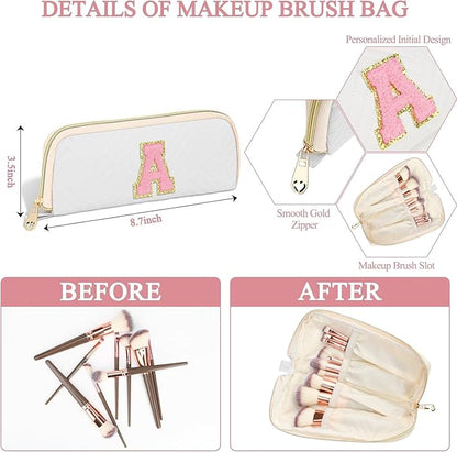 Personalized Initial Makeup Bag Trendy Stuff Leather Waterproof Cosmetic Bag Travel Toiletry Bag, Christmas/Thanksgiving/Halloween Gifts Makeup Organizer Case for Women Girls Mom Girlfriend Wife