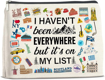 Travel Gifts Makeup Bag, Travelers Gifts for Women, Gifts for Women Who Like to Travel, Adventure I Haven't Been Everywhere But It's on My List Zipper Makeup Pouch