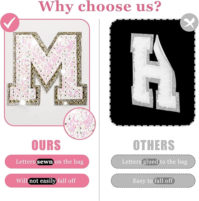 Initial Letter Patch Makeup Bag, Small Preppy A-Z Glitter Letter Cosmetic Bag, PU Leather Waterproof Travel Toiletry Bag, Cute Make Up Pouch Personalized Monogrammed Gift for Women Teen Girls