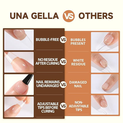 UNA GELLA 6 in 1 Gel Nail Glue for Clear Acrylic Nails Tips, 2Pcs 15ml Super Strong Brush UV Nail Glue Long Lasting Lamp Curing Required for Fake Nails Tips, Christmas Nail Art