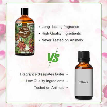 PHATOIL 3.38FL.OZ Coffee Fragrance Oils for Aromatherapy, Essential Oils for Diffusers for Home, Perfect for Diffuser, DIY Candle and Soap Making, DIY Scented Products - 100ml