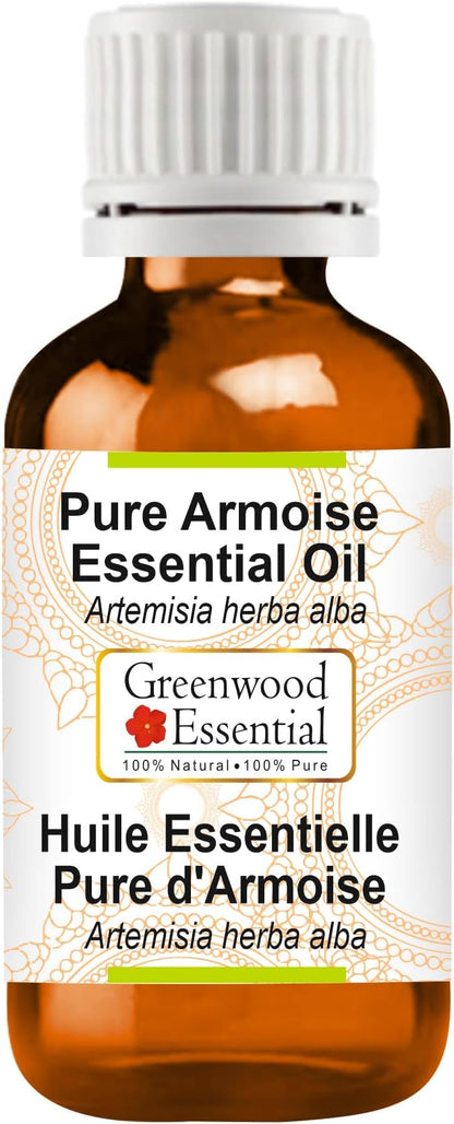 Greenwood Essential Armoise Essential Oil (Artemisia herba alba) Pure | Non-Sticky | Non-Greasy | Lightweight | Men & Women | All Skin Types | Steam Distilled 50ml (1.69 oz)