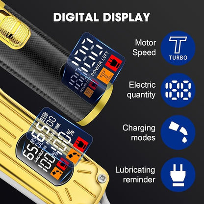 HIENA PRO Hair Clippers Set for Men, Professional Barber Kit for Hair Cutting, Cordless Rechargeable Clippers and Trimmers Set, Hair Cutting Kit with LED Display, USB, Gifts for Men (Gold Black)