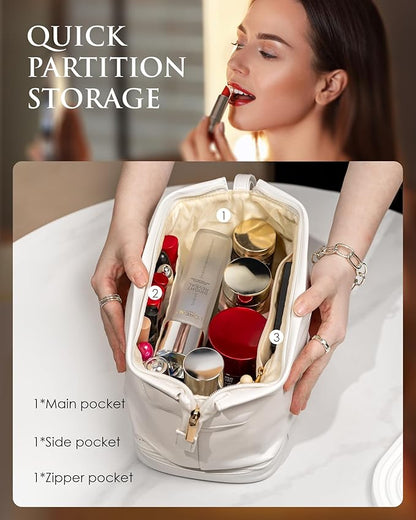 Birthday Gift for Daughter-Initial Large Makeup Bag, Personalized Double Layer Cosmetic Bag with Makeup Brush Organizer, Personalized Gift for 7 8 9 10 11 12 13 14 15 16 17 18 Year Old Girls