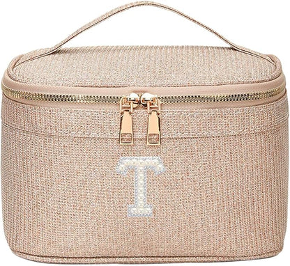EURYNOME Makeup Bag with Custom Letter T, Water-Resistant Travel Organizer Pouch, (8.3x5.1x5.1 Inch) Cosmetic Case for Women