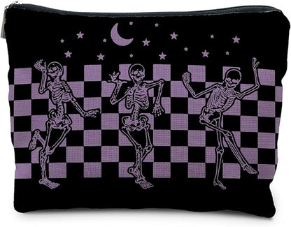 Funny Gothic Skeleton Makeup Pouch, Halloween Gifts for Women, Witchy & Dark Academia Makeup Bag, Horror Accessory (Purple)