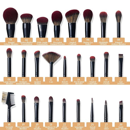 ZAMEL 26Pcs Premium Black Make up Brushes Set With Travel Bag,ULTRA SOFT Hair Makeup Brush pack Contains large powder Blending Make up Brush set Blush Face Brush Concealers contour Eyeshadow