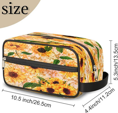 Vintage Flower Sunflower Travel Toiletry Bag for Women Men Lightweight Cosmetic Makeup Bag Organizer Waterproof Shaving Bag Dopp Kit with Large Capacity for Toiletries and Shaving Accessories