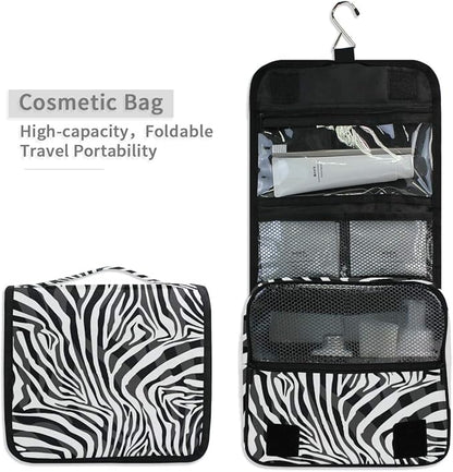 Hanging Travel Toiletry Bag Zebra Print Portable Makeup Organizer Cosmetic Bag Toiletry Kit for Women & Man
