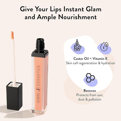 Juwel Cosmetics Luminizing Lip Gloss – Hydrating & Moisturizing for Dry Lips with Beeswax, Castor Oil & Vitamin E, Smooth Finish Tinted Lip Gloss for Women, Vegan, Tease